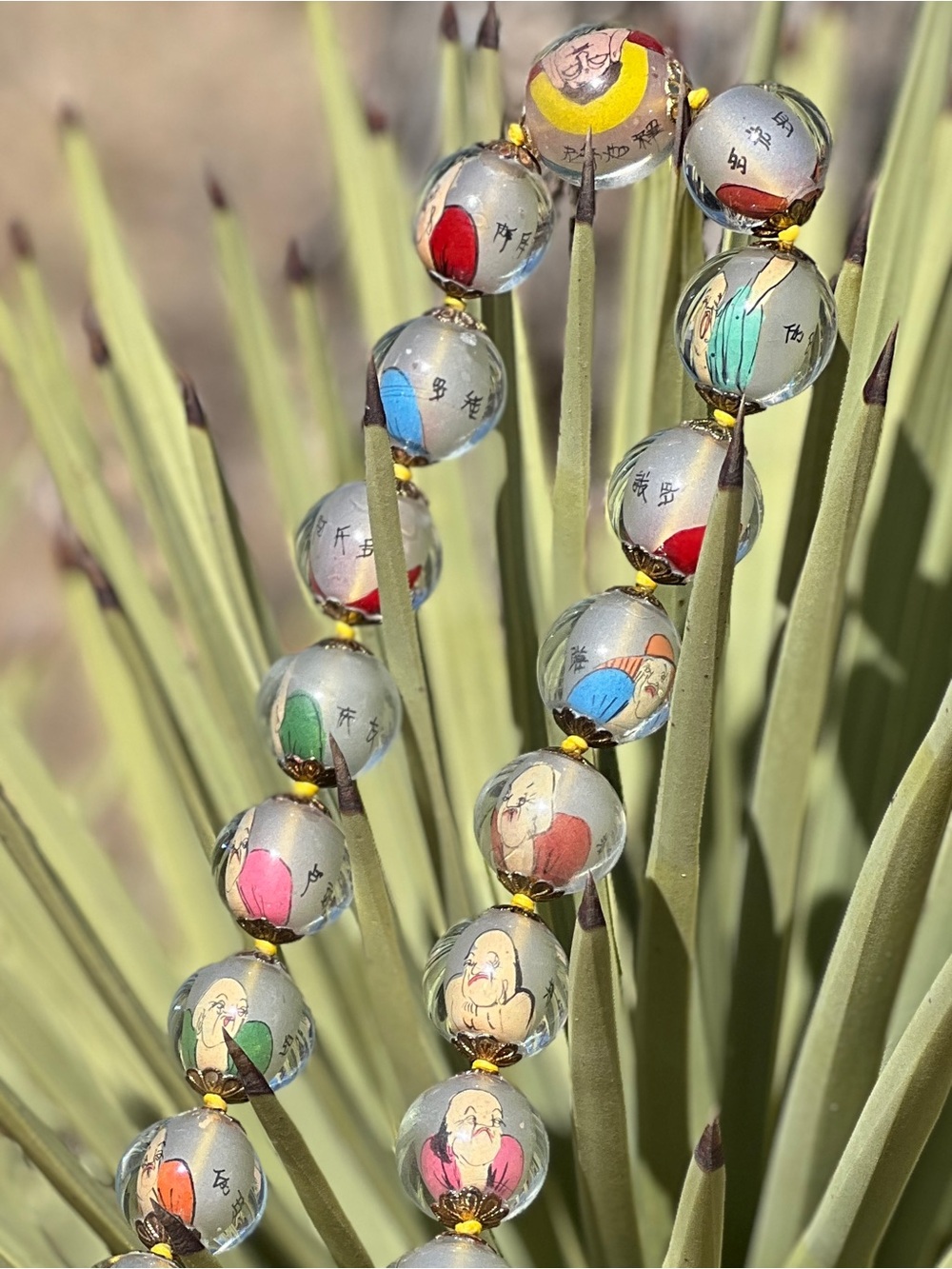Vintage Reverse Hand Painted Glass Chinese PRAYER Beads, Artisan - Picture 6 of 10